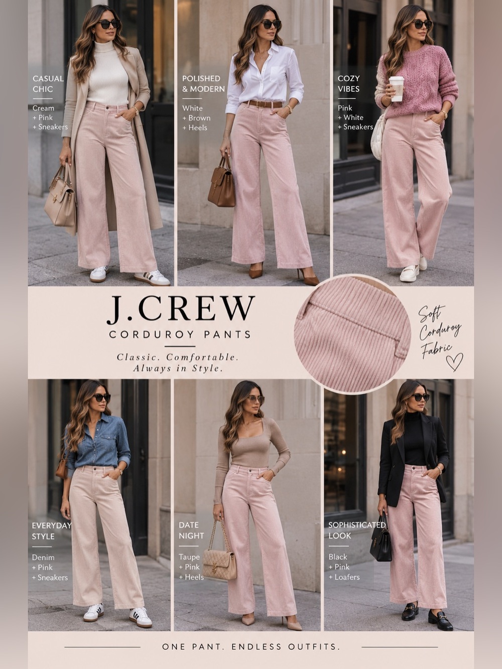 J. Crew Blush Pink Corduroy Wide-Leg Pants